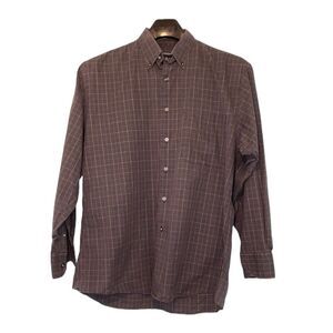 Burberry London Plaid Button Down Shirt Charcoal Grey Blue White Window Pane M